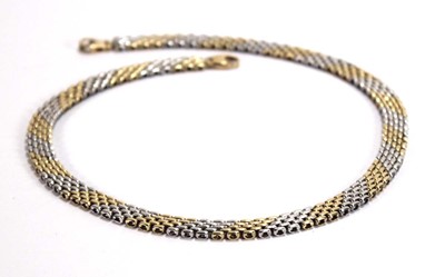 Lot 572 - A 9ct two-colour gold bricklink necklace with...