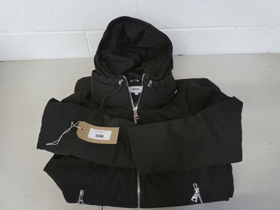 Lot 1246 - DKNY long hooded coat in black size L