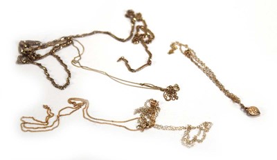 Lot 614 - Five 9ct yellow gold finelink necklaces,...