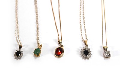 Lot 615 - Five 9ct yellow gold pendant necklaces...