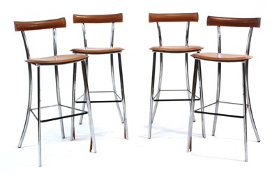 Lot 42 - A set of four Italian stools with tan leather...