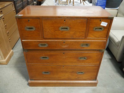Lot 1176 - Victorian campaign secretaire chest of 3 over...