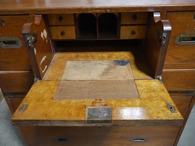 Lot 1176 - Victorian campaign secretaire chest of 3 over...