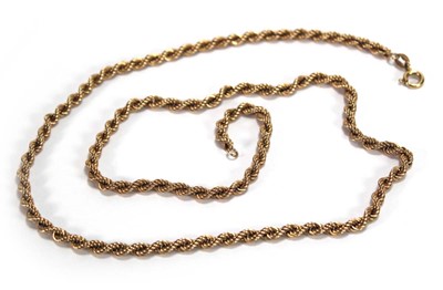 Lot 630 - A 9ct yellow gold ropetwist necklace, l. 51 cm,...