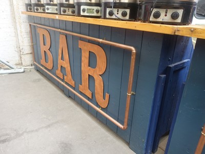 Lot 9 - 270cm bar with a natural finish top, blue...