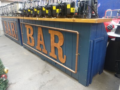 Lot 10 - 270cm bar with a natural finish top, blue...