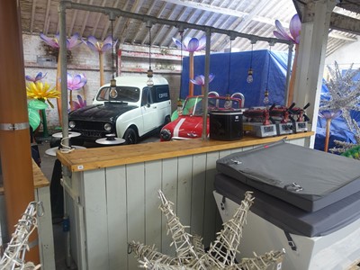 Lot 11 - 270cm bar with natural finish top and duck egg...
