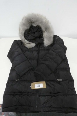 Lot 1270 - A women's DKNY hooded black coat. size: Medium.