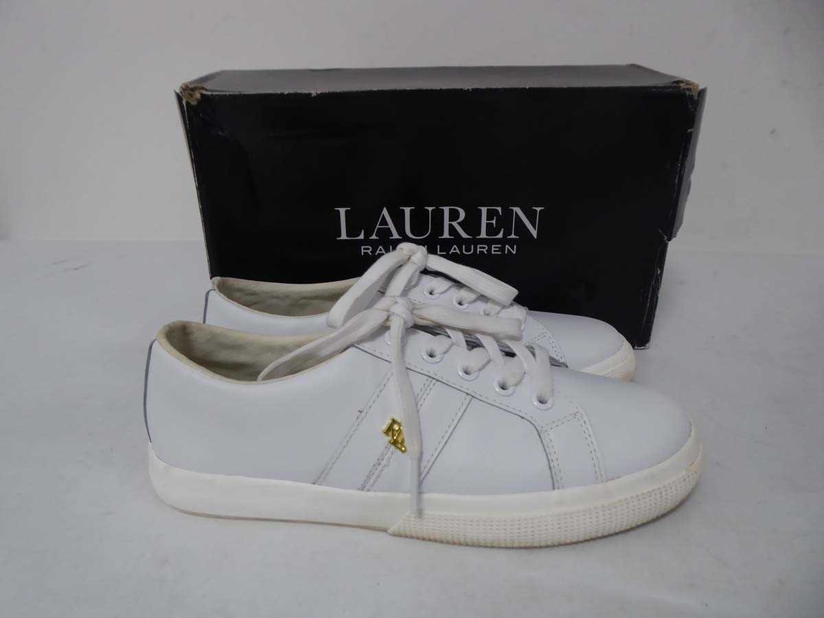 Lot 1061 - Ralph Lauren janson leather trainers in white...