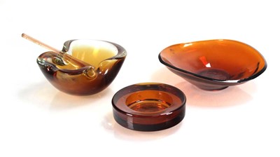 Lot 276 - A group of 1970's amber coloured glass dishes,...