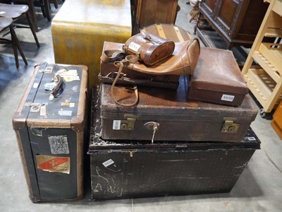 Lot 1389 - Assorted metal and leather covered luggage...
