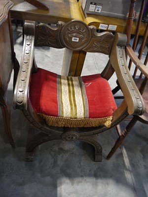 Lot 1392 - Wooden framed chair on X-shaped base with...