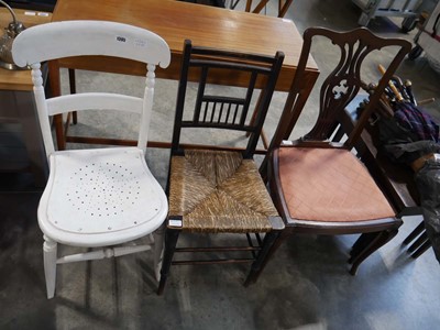 Lot 1395 - 3 various dining chairs with nest of 3 dark...