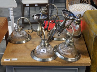 Lot 1398 - 2 metal 3 branch ceiling light fixtures with...