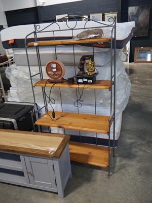 Lot 1403 - Pine open front shelving unit with metal frame