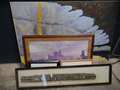 Lot 1443 - Large yellow, silver and brown abstract...