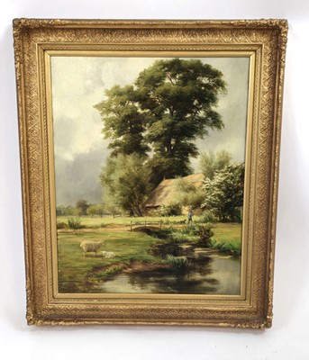 Lot 106 - Late 19th Century School, Sheep by a stream, a...