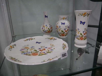 Lot 1502 - Glass shelf of 4 items comprising Aynsley,...