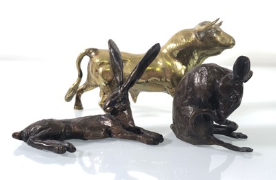 Lot 156 - A bronze hare by Paul Jenkins together with a...