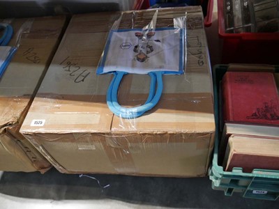 Lot 1525 - 2 boxes of Perry canvas tote bags advertising...