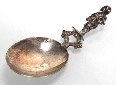 Lot 350 - A Continental silver caddy spoon with...