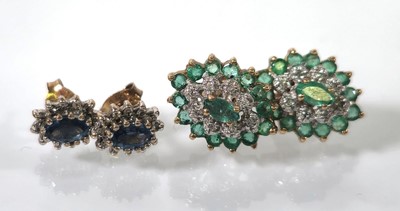 Lot 403 - A pair of yellow metal, emerald and diamond...