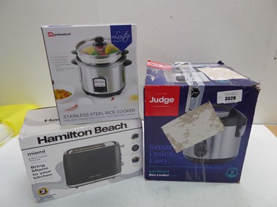 Lot 3528 - Hamilton Beach 2 slice toaster and 2 rice cookers