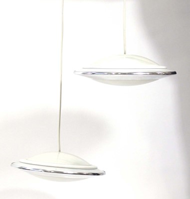 Lot 305 - A set of four 1970's pendant lamps with chrome...