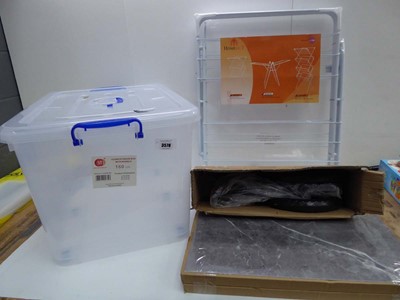 Lot 3578 - 160L clear storage box, clothes airer, trolley...