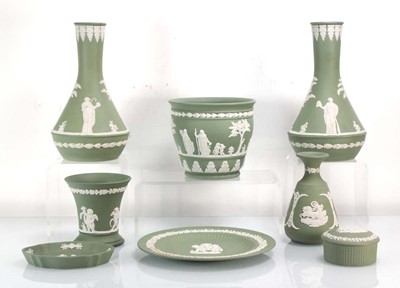 Lot 215 - Eight items of Wedgwood green jasperware...