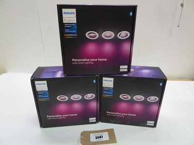 Lot 3587 - 3 packs Philips Hue white & colour recessed...