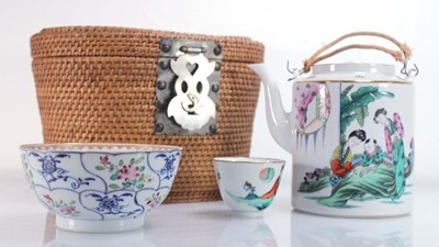 Lot 241 - A Chinese Export teapot and sugar bowl...