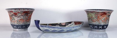 Lot 250 - A pair of Japanese Export vases of flared form...