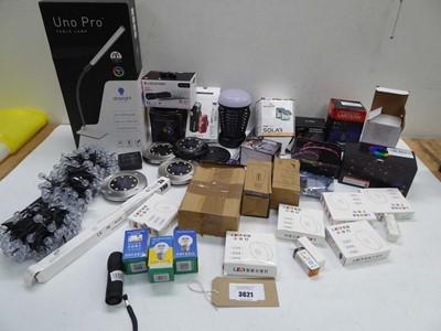 Lot 3621 - Uno Pro table lamp, hand & head torches, Solar...