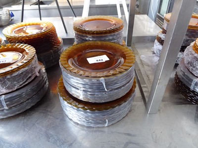 Lot 442 - Approx. 24 22cm Duralex amber glass plates,...