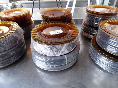 Lot 443 - Approx. 24 22cm Duralex amber glass plates,...