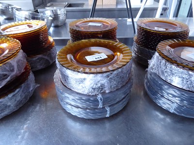 Lot 444 - Approx. 24 22cm Duralex amber glass plates,...