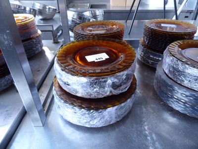 Lot 445 - Approx. 24 22cm Duralex amber glass plates,...