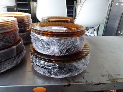 Lot 446 - Approx. 24 22cm Duralex amber glass plates,...