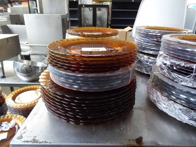 Lot 448 - Approx. 24 22cm Duralex amber glass plates,...