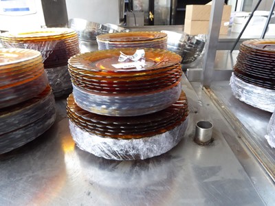 Lot 449 - Approx. 24 22cm Duralex amber glass plates,...