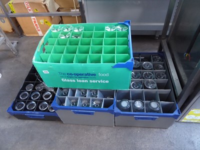 Lot 458 - 4 plastic stacking trays with various glassware