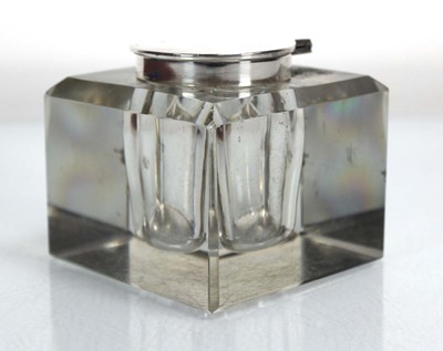 Lot 375 - A Scottish silver mounted inkwell of square...