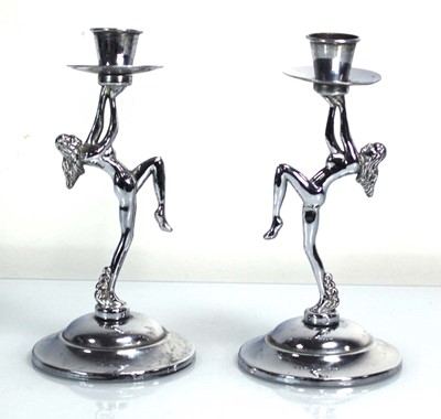 Lot 436 - A pair of 1960/70's chromed candlesticks...