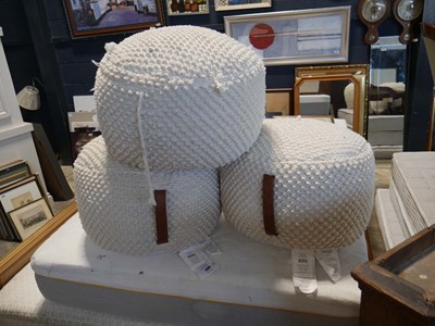 Lot 1143 - 3 off-white crochet finished foot stools