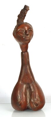 Lot 255 - A terracotta bottle modelled as an African...