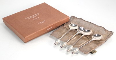 Lot 383 - A set of four Bombay Duck demitasse spoons,...