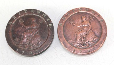 Lot 454 - Two George III cartwheel penny's, each dated...