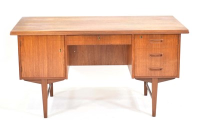 Lot 417 - A 1960's Danish teak and crossbanded desk with...