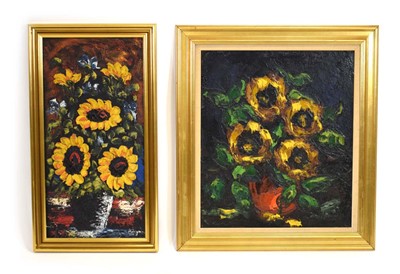 Lot 485 - 1960's Danish School, A red vase of sunflowers,...